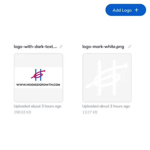 Upload your logos, brand mark, and other visual assets to your brand's library. Easily add new versions or replace existing ones.
